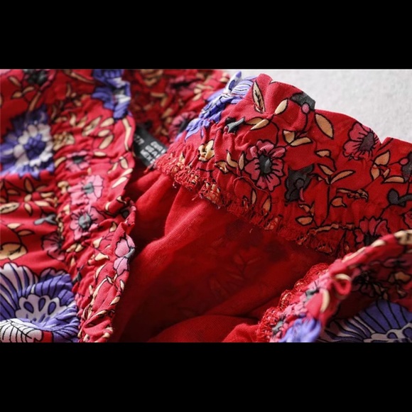 Boho Floral Gypsy Print Skirt red mini tiered - Picture 5 of 5